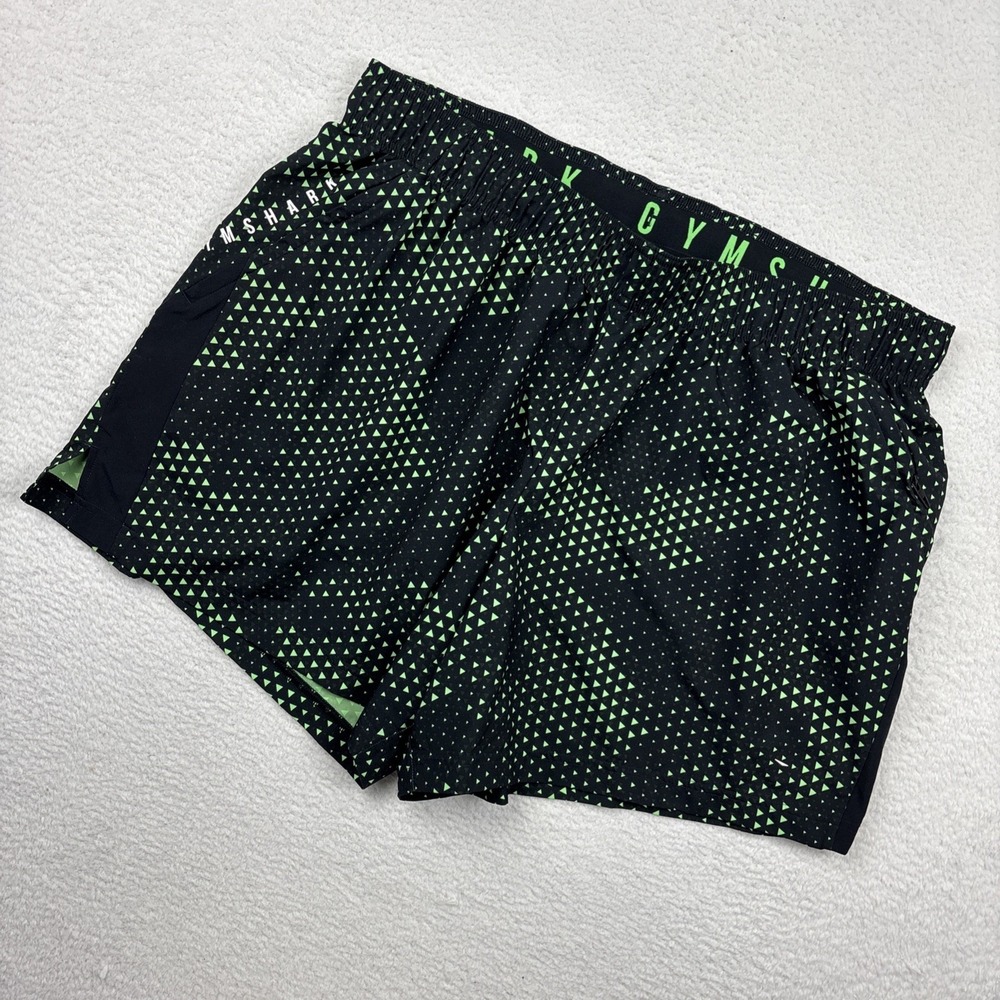 GYMSHARK 'Sport 5" Shorts' Mens 3XL Black/Neon Green Unlined Athletic Zip Pocket